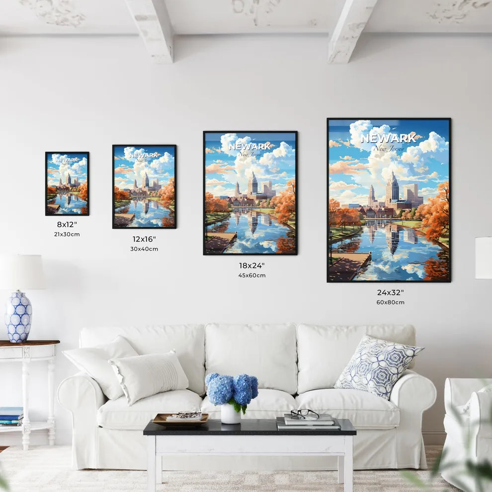 Newark New Jersey Skyline - A Water Body With Trees And Buildings In The Background - Customizable Travel Gift Default Title