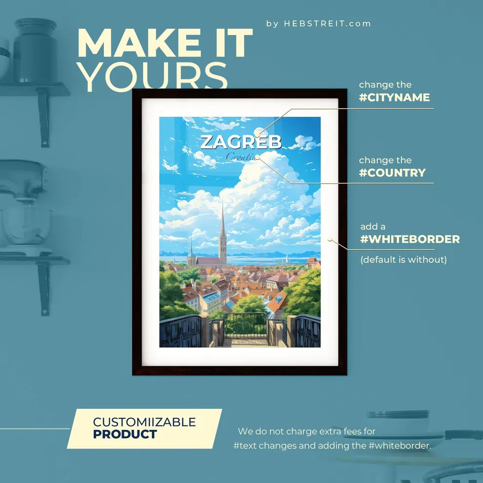 Zagreb Croatia Skyline - A City With A Tall Tower And Trees - Customizable Travel Gift Default Title