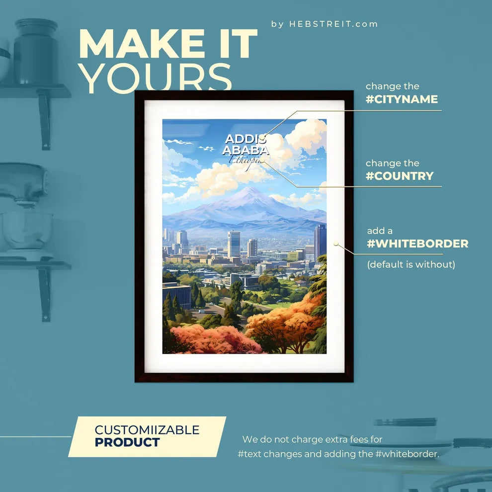 Addis Ababa Ethiopia Skyline - A City With Trees And Mountains In The Background - Customizable Travel Gift Default Title