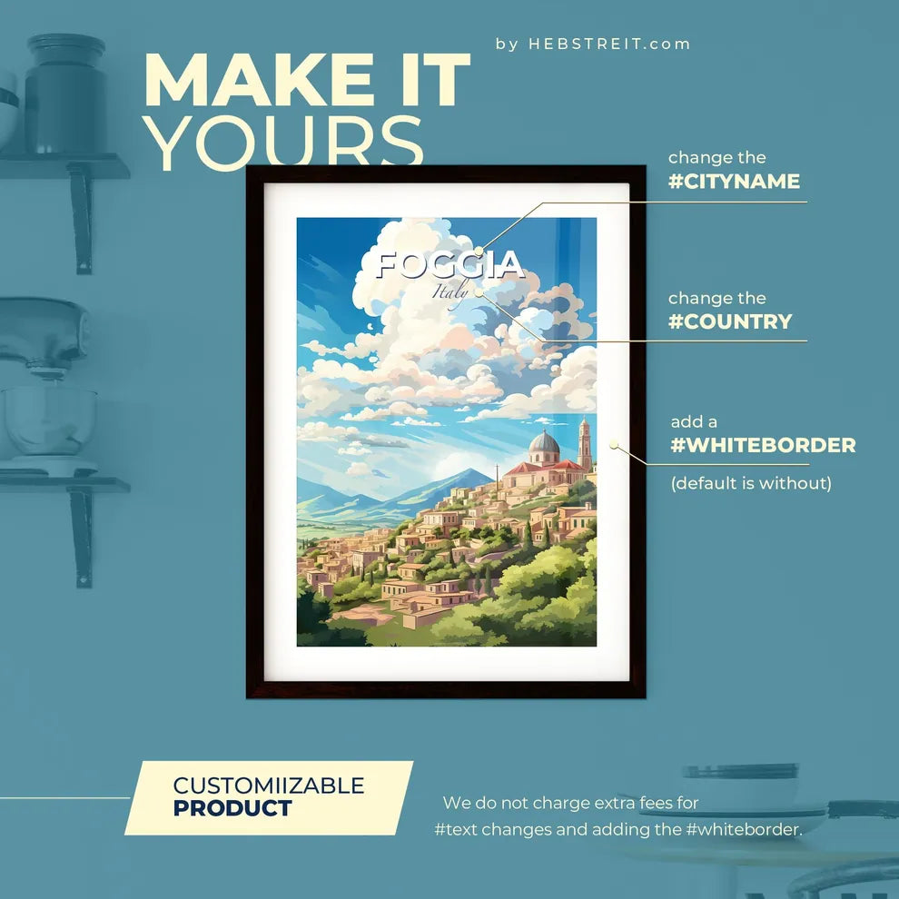 Foggia Italy Skyline - A Landscape Of A Town - Customizable Travel Gift Default Title
