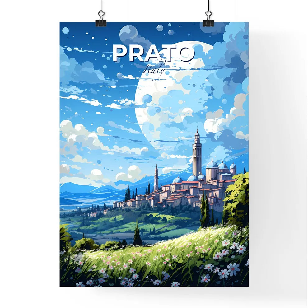 Prato Italy Skyline - A Landscape With A City And A Moon - Customizable Travel Gift Default Title