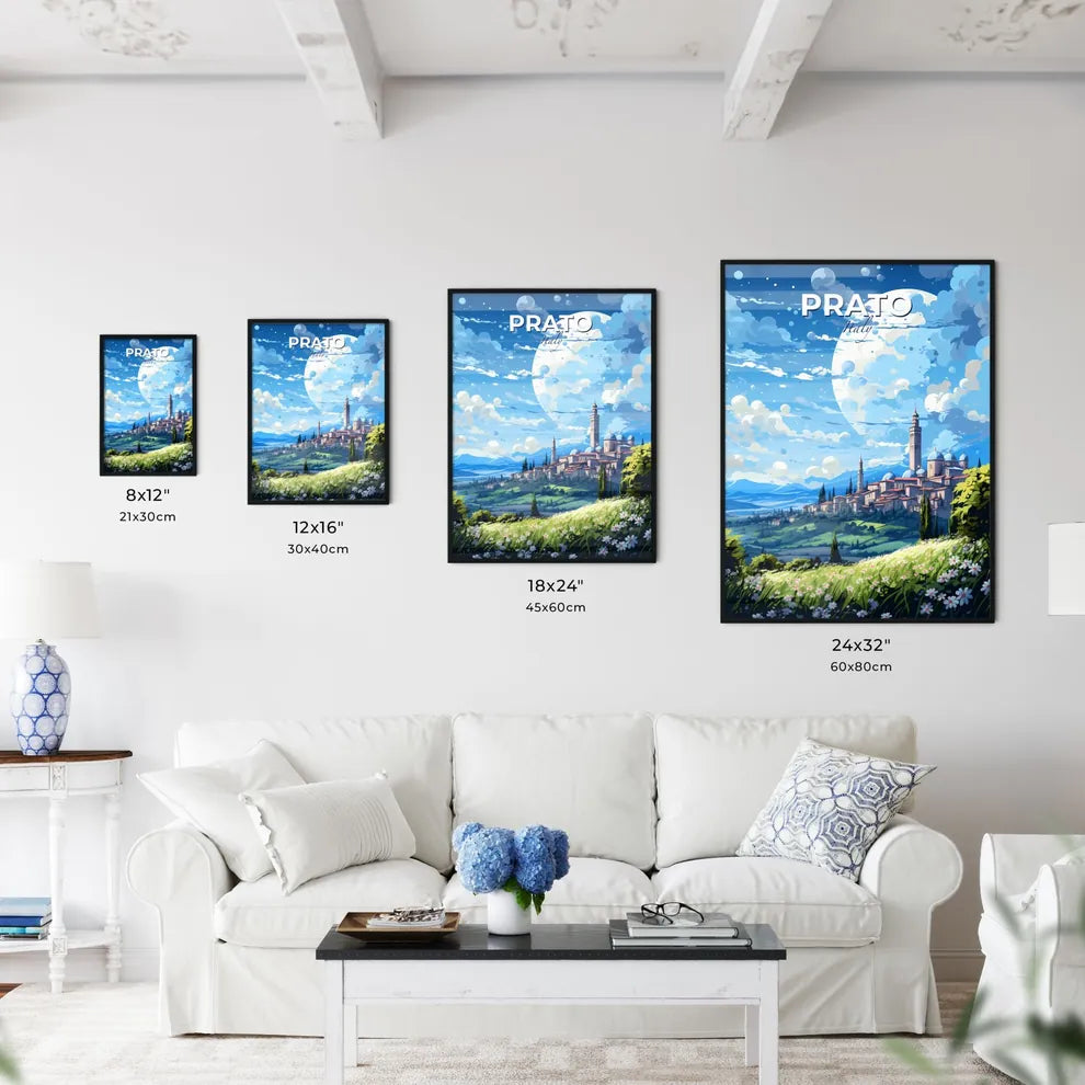 Prato Italy Skyline - A Landscape With A City And A Moon - Customizable Travel Gift Default Title