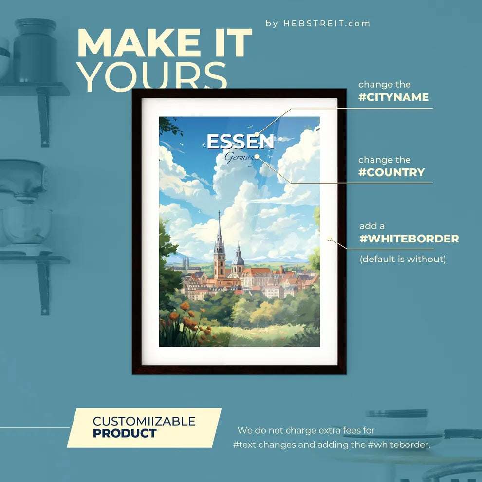 Essen Germany Skyline - A City With A Tower And Trees - Customizable Travel Gift Default Title