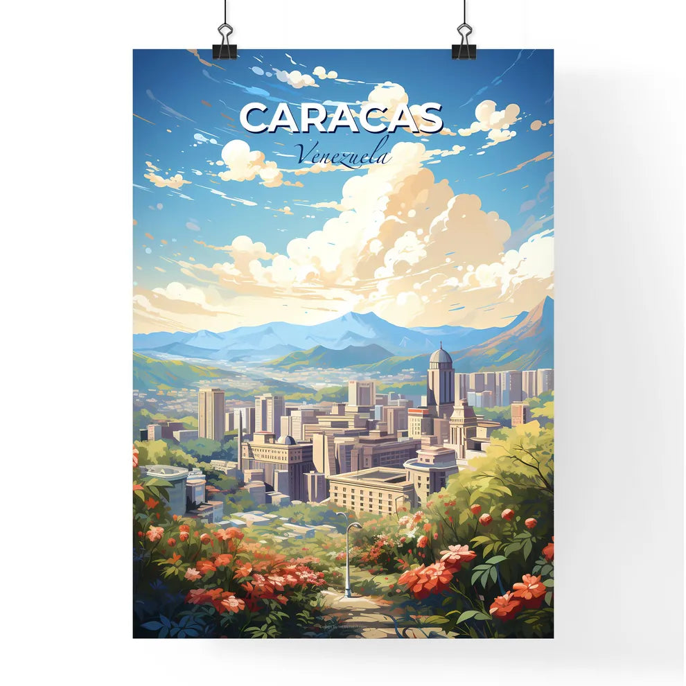Caracas Venezuela Skyline - A City Landscape With Mountains And Flowers - Customizable Travel Gift Default Title