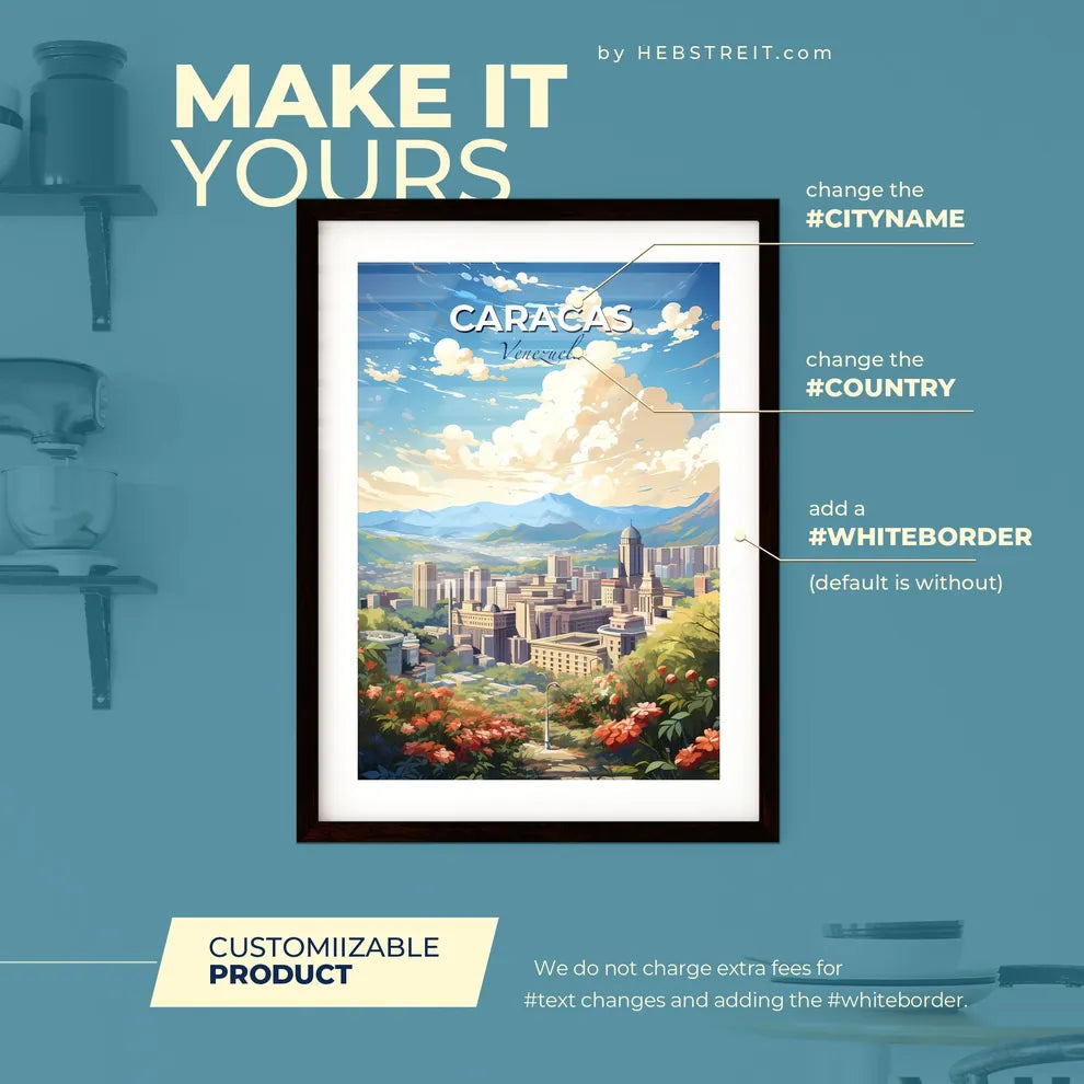 Caracas Venezuela Skyline - A City Landscape With Mountains And Flowers - Customizable Travel Gift Default Title