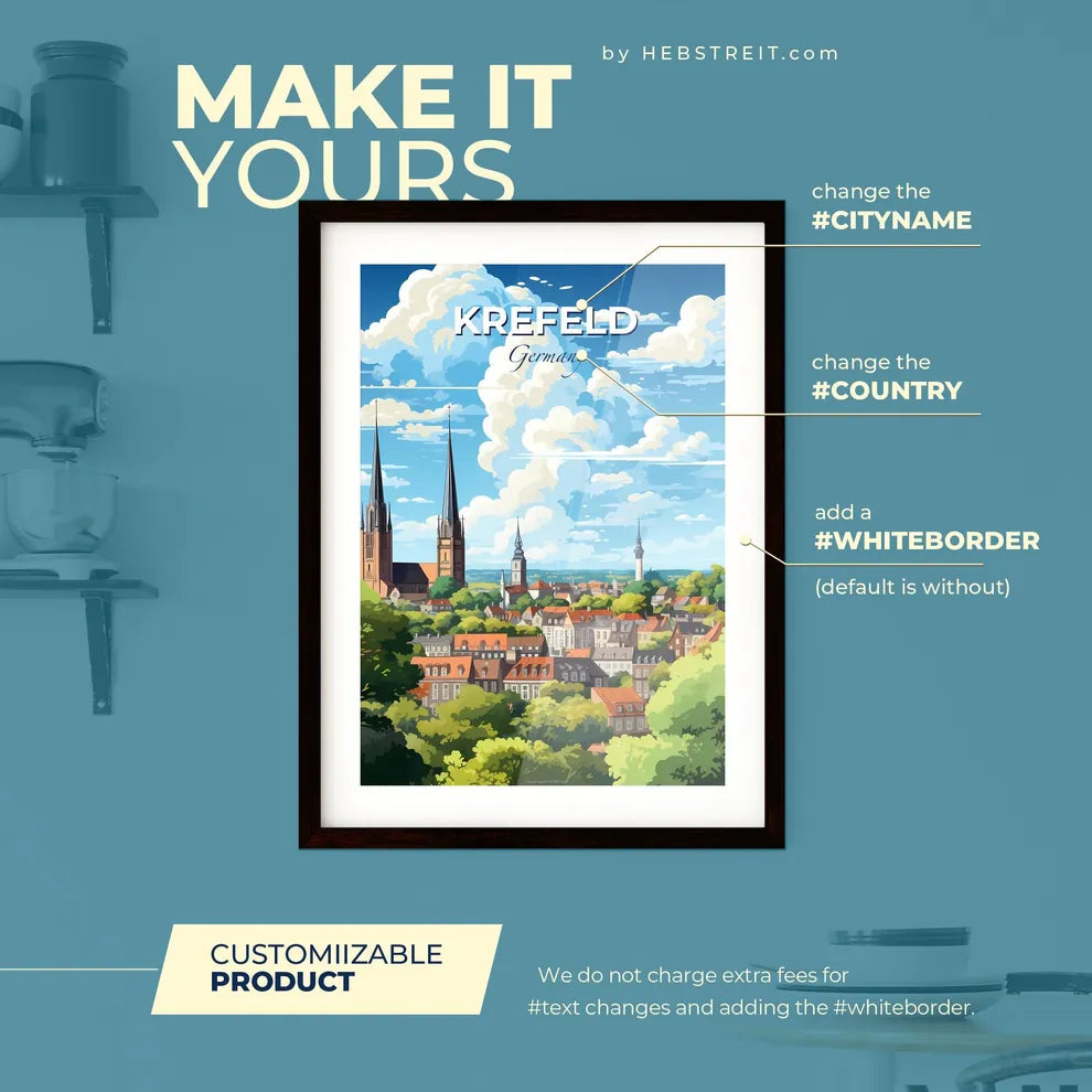 Krefeld Germany Skyline - A City With Towers And Trees - Customizable Travel Gift Default Title