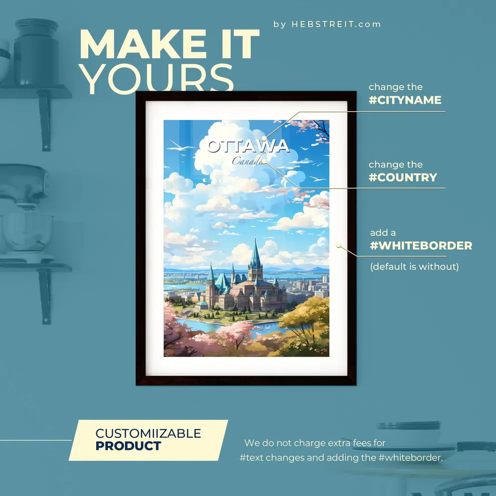 Ottawa Canada Skyline - A Castle With A River And Trees In The Background - Customizable Travel Gift Default Title