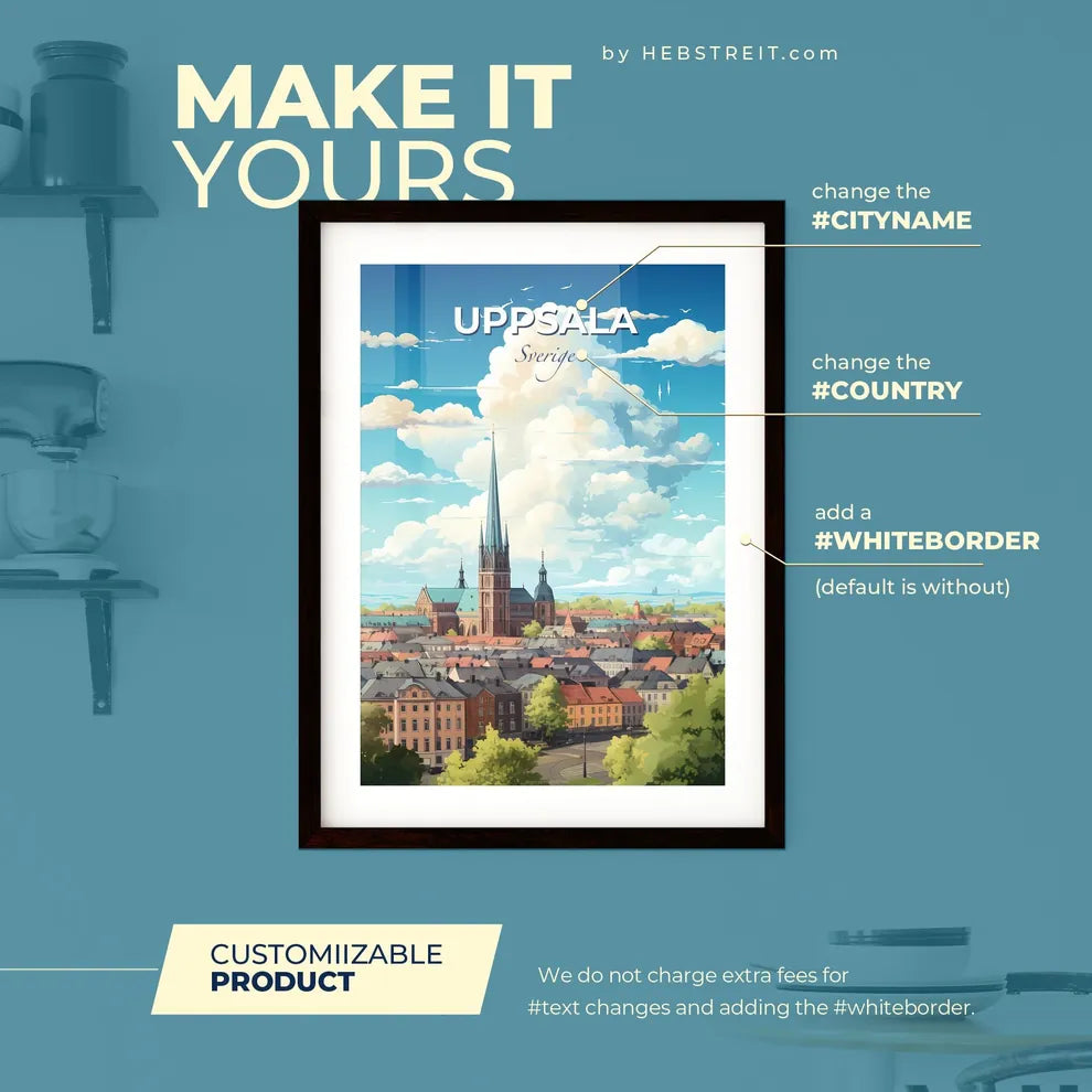 Uppsala Sverige Skyline - A City With A Tall Spire And A Church - Customizable Travel Gift Default Title