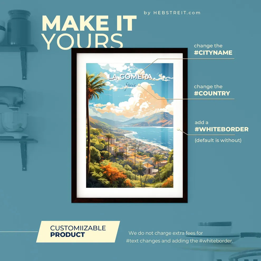 La Gomera Spain Skyline - A Landscape Of A Town By The Water - Customizable Travel Gift Default Title