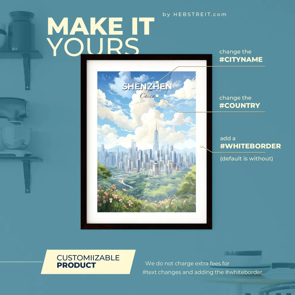 Shenzhen China Skyline - A City Landscape With Trees And Flowers - Customizable Travel Gift Default Title