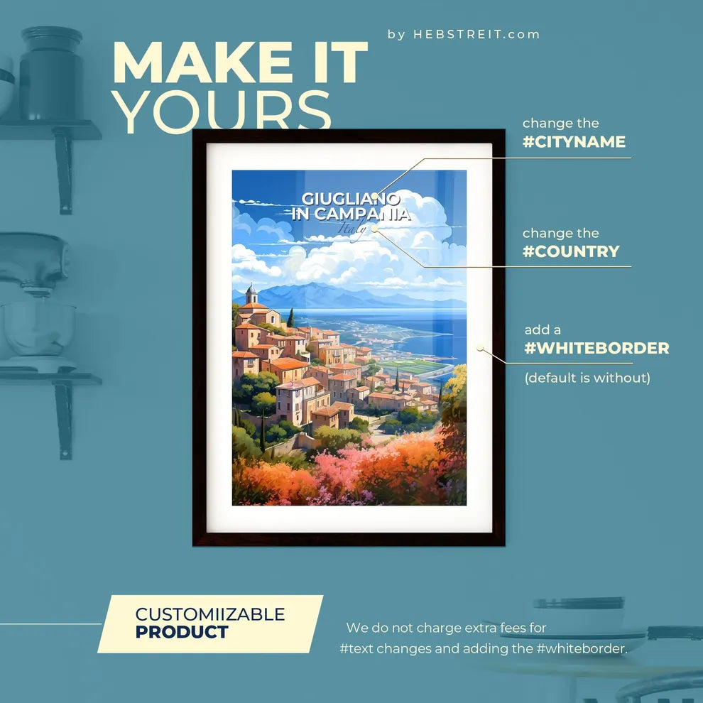 Giugliano in Campania Italy Skyline - A Landscape Of A Town By The Water - Customizable Travel Gift Default Title