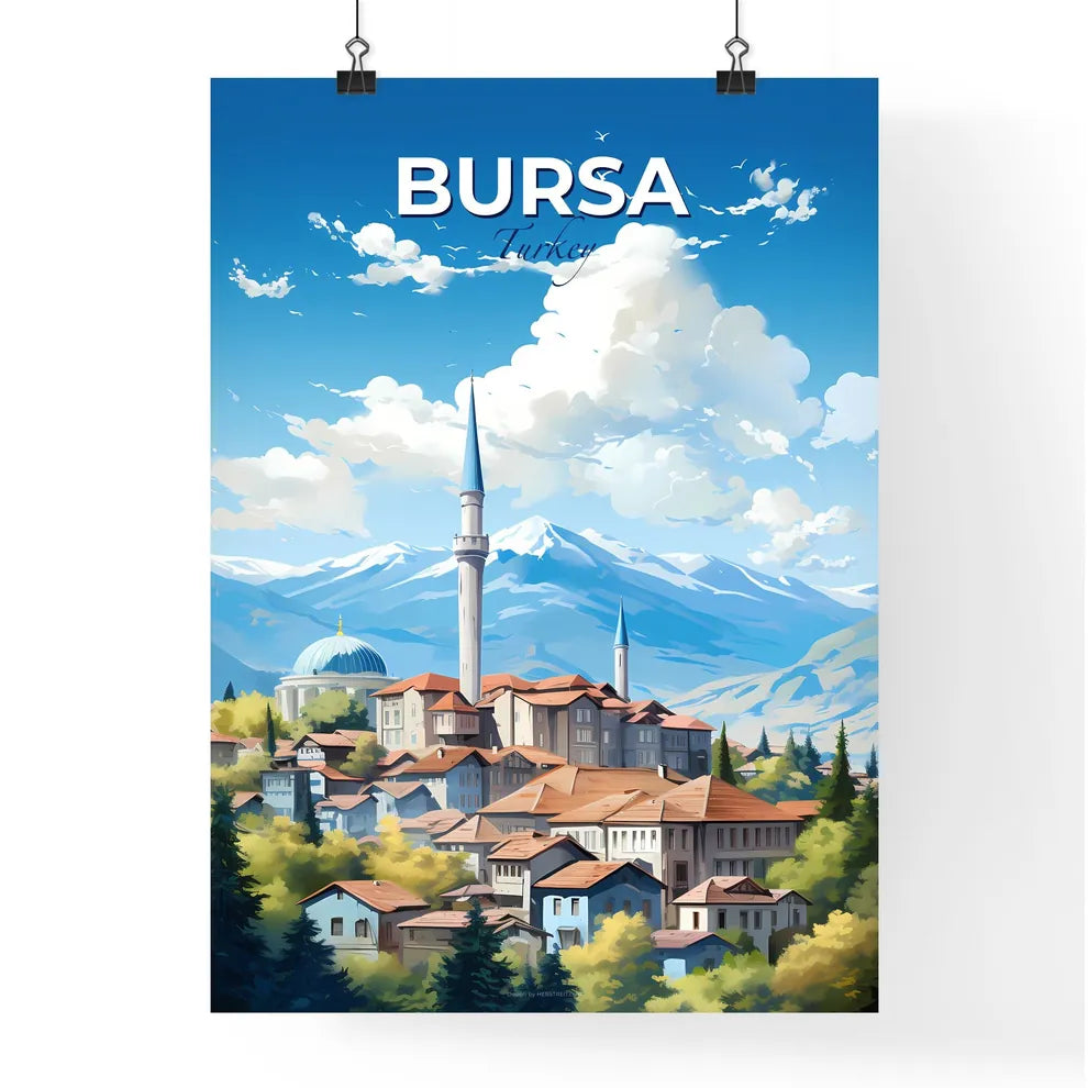 Bursa Turkey Skyline - A City With A Tower And Mountains In The Background - Customizable Travel Gift Default Title