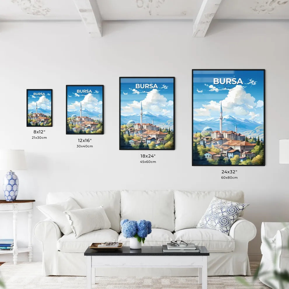 Bursa Turkey Skyline - A City With A Tower And Mountains In The Background - Customizable Travel Gift Default Title