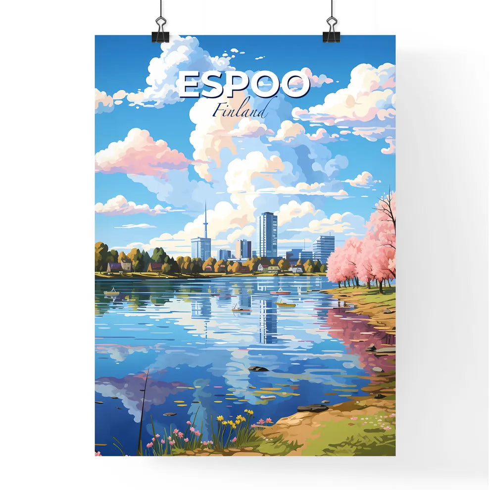 Espoo Finland Skyline - A Water Body With Trees And Buildings In The Background - Customizable Travel Gift Default Title