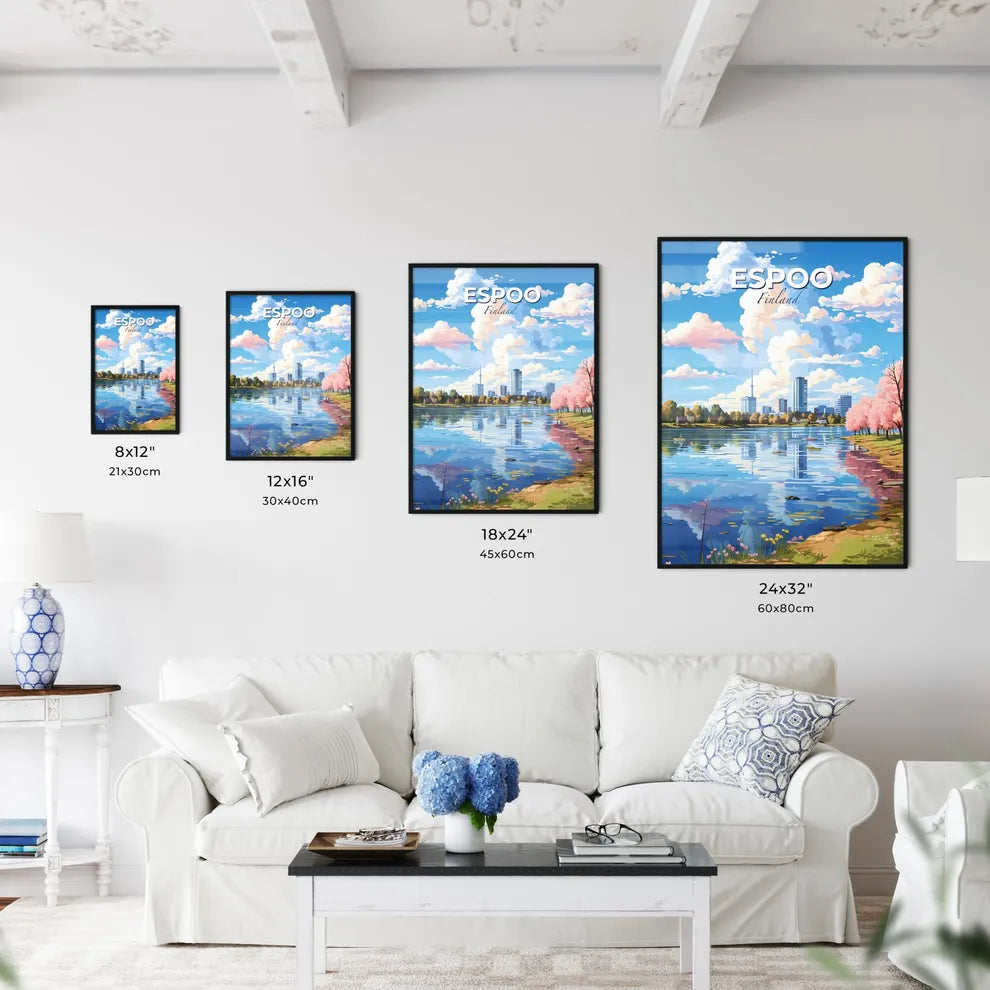 Espoo Finland Skyline - A Water Body With Trees And Buildings In The Background - Customizable Travel Gift Default Title