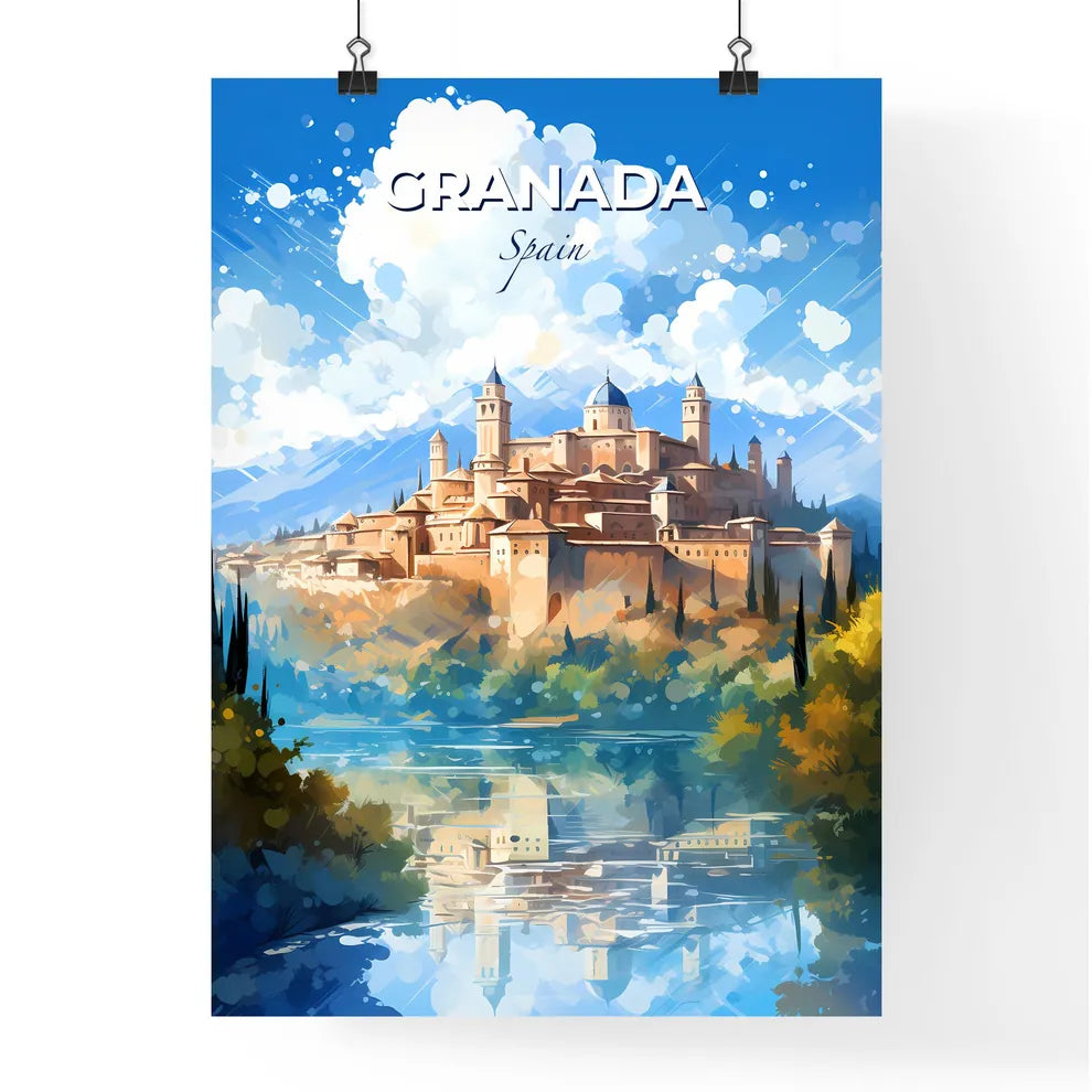 Granada Spain Skyline - A Castle On A Hill With Trees And Water - Customizable Travel Gift Default Title