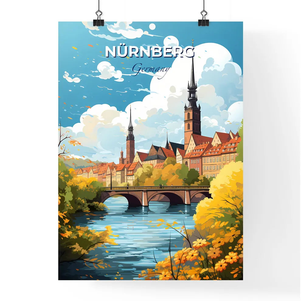 Nurnberg Germany Skyline - A Bridge Over A River With Trees And Buildings - Customizable Travel Gift Default Title