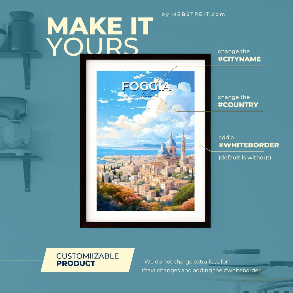 Foggia Italy Skyline - A City With A Blue Dome And Towers - Customizable Travel Gift Default Title