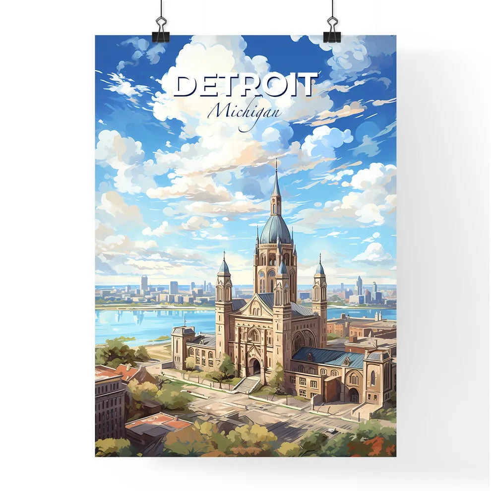 Detroit Michigan Skyline - A Large Building With A Tower And A Body Of Water - Customizable Travel Gift Default Title