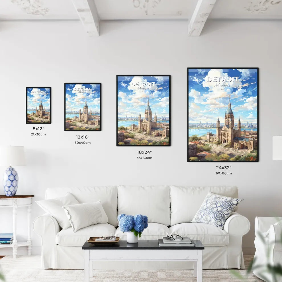 Detroit Michigan Skyline - A Large Building With A Tower And A Body Of Water - Customizable Travel Gift Default Title