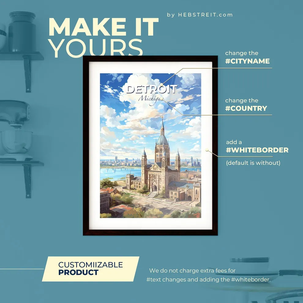 Detroit Michigan Skyline - A Large Building With A Tower And A Body Of Water - Customizable Travel Gift Default Title