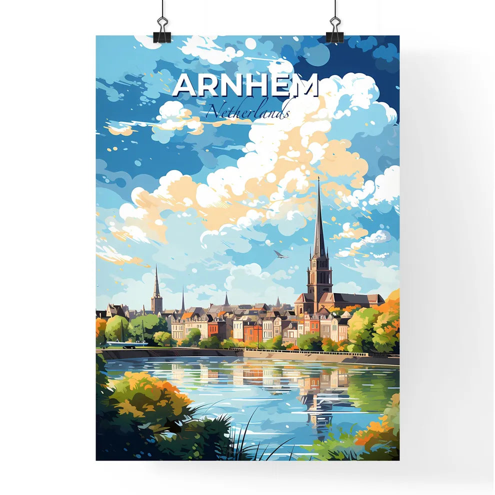 Arnhem Netherlands Skyline - A Water Body With A Church And Trees In The Background - Customizable Travel Gift Default Title