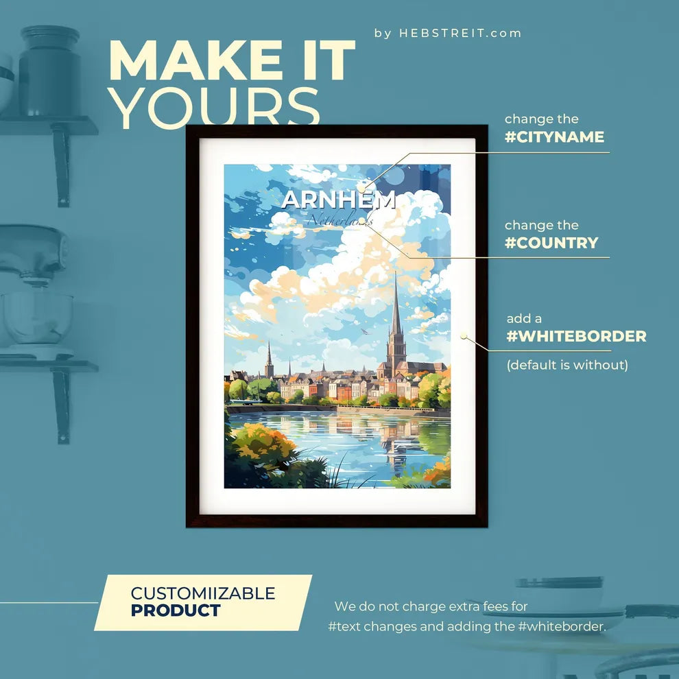 Arnhem Netherlands Skyline - A Water Body With A Church And Trees In The Background - Customizable Travel Gift Default Title