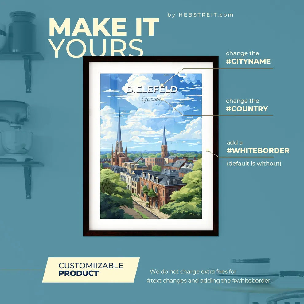 Bielefeld Germany Skyline - A City With A Steeple And Trees - Customizable Travel Gift Default Title