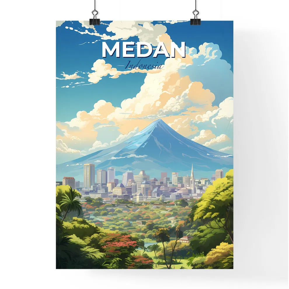 Medan Indonesia Skyline - A Mountain In The Background - Customizable Travel Gift Default Title
