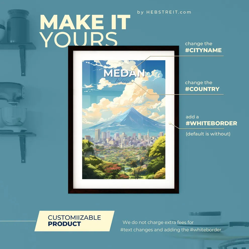 Medan Indonesia Skyline - A Mountain In The Background - Customizable Travel Gift Default Title