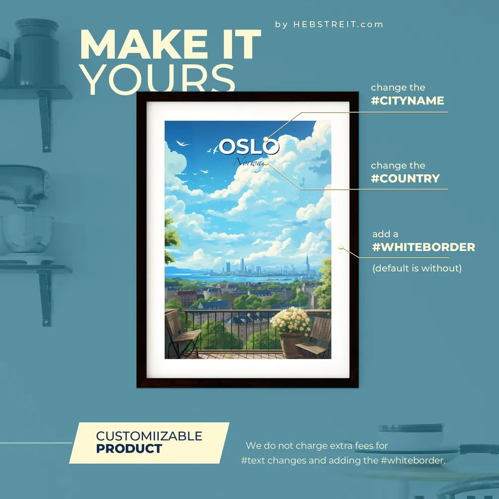 Oslo Norway Skyline - A View Of A City From A Balcony - Customizable Travel Gift Default Title