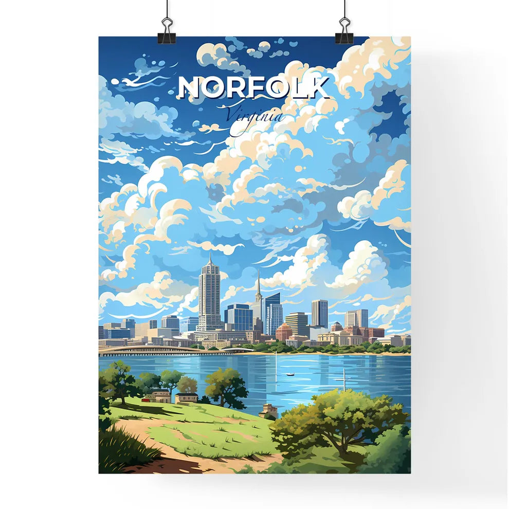 Norfolk Virginia Skyline - A Cityscape With A Body Of Water And Clouds - Customizable Travel Gift Default Title