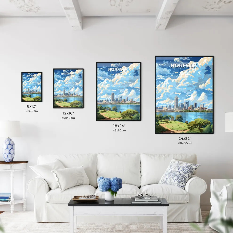 Norfolk Virginia Skyline - A Cityscape With A Body Of Water And Clouds - Customizable Travel Gift Default Title