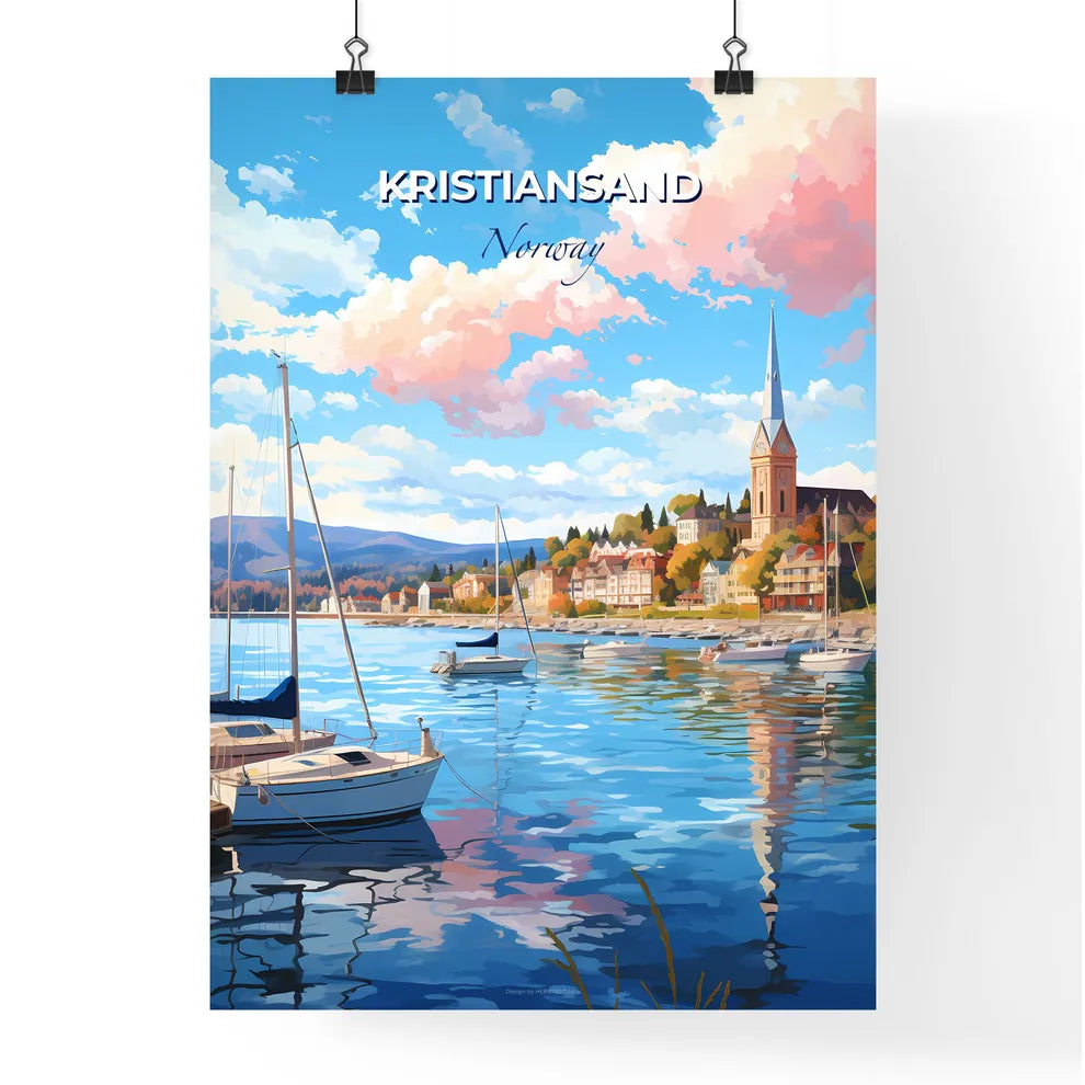 Kristiansand Norway Skyline - A Water With Boats And A Church In The Background - Customizable Travel Gift Default Title