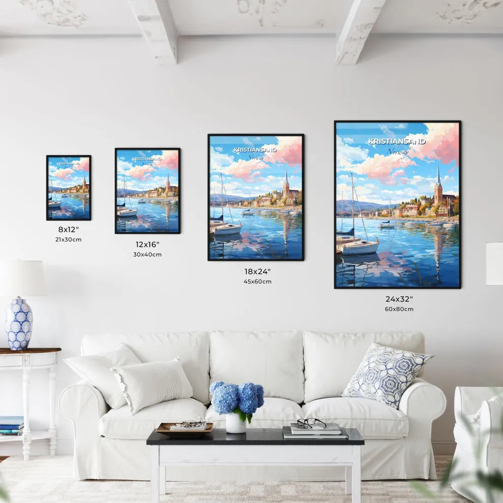 Kristiansand Norway Skyline - A Water With Boats And A Church In The Background - Customizable Travel Gift Default Title