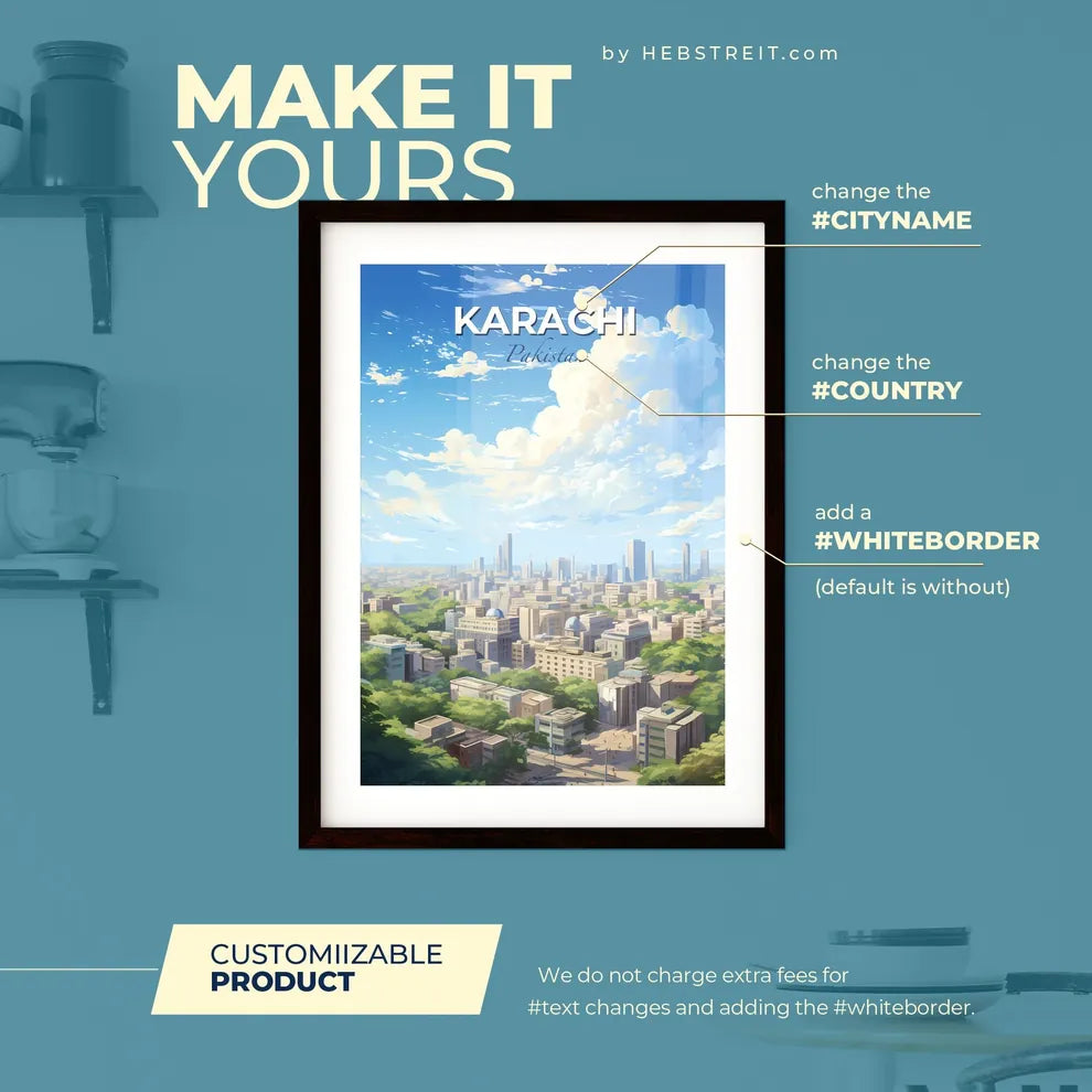 Karachi Pakistan Skyline - A City With Many Buildings And Trees - Customizable Travel Gift Default Title