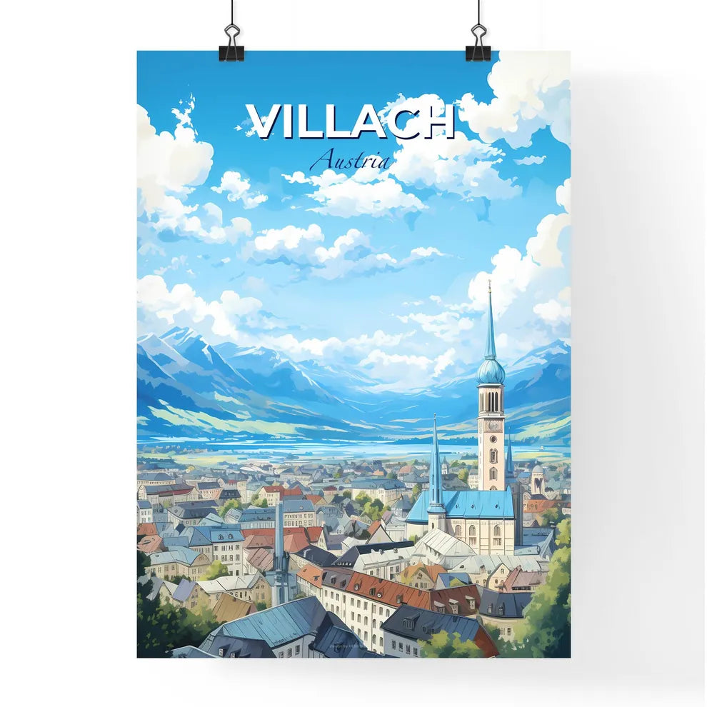Villach Austria Skyline - A City With A Steeple And Mountains In The Background - Customizable Travel Gift Default Title