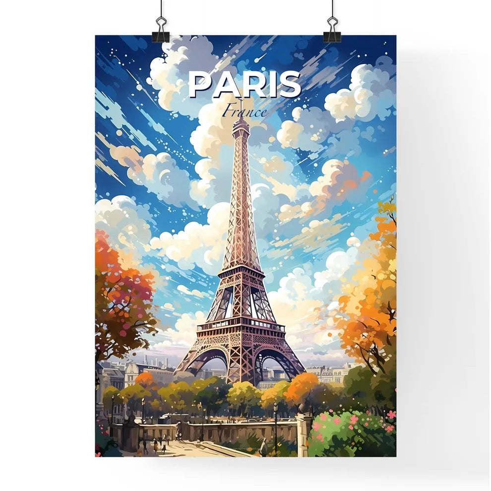 Paris France Skyline - Eiffel Tower With Trees And Clouds In The Sky - Customizable Travel Gift Default Title