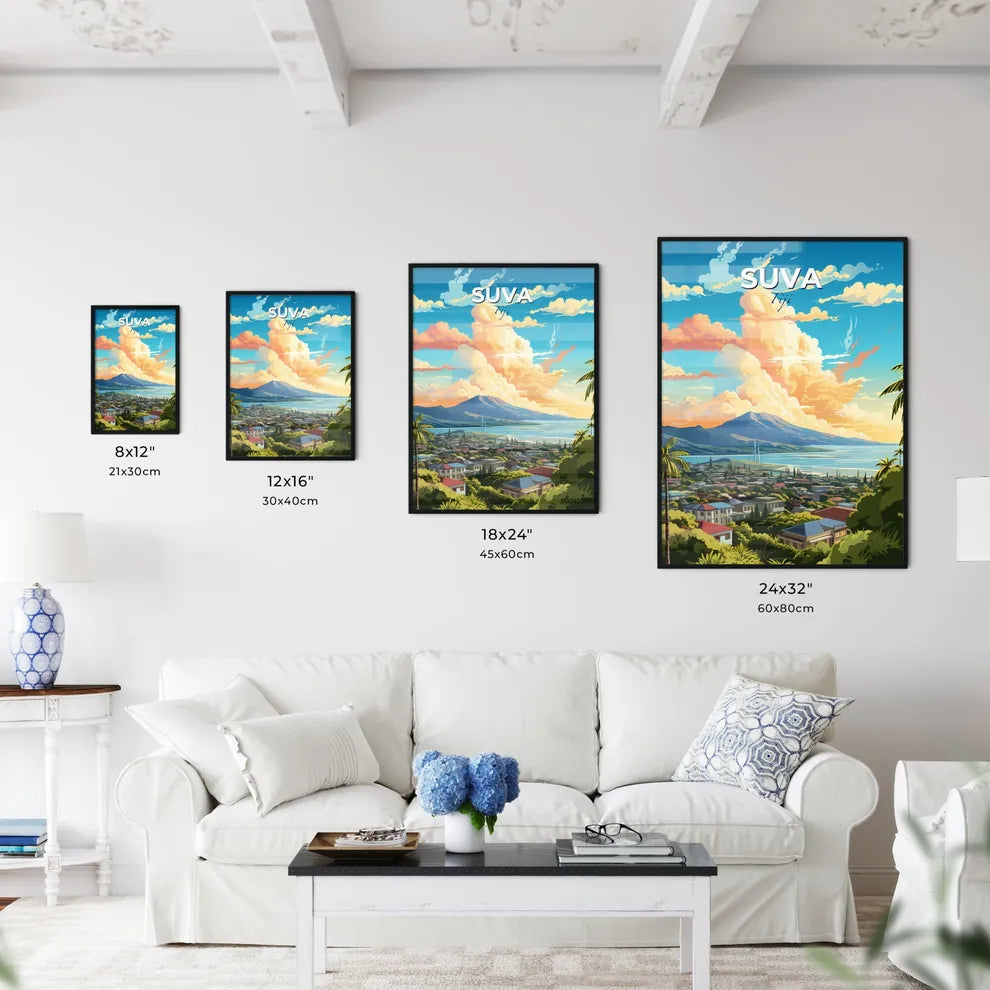 Suva Fiji Skyline - A Landscape Of A Town With Palm Trees And A Mountain In The Background - Customizable Travel Gift Default Title