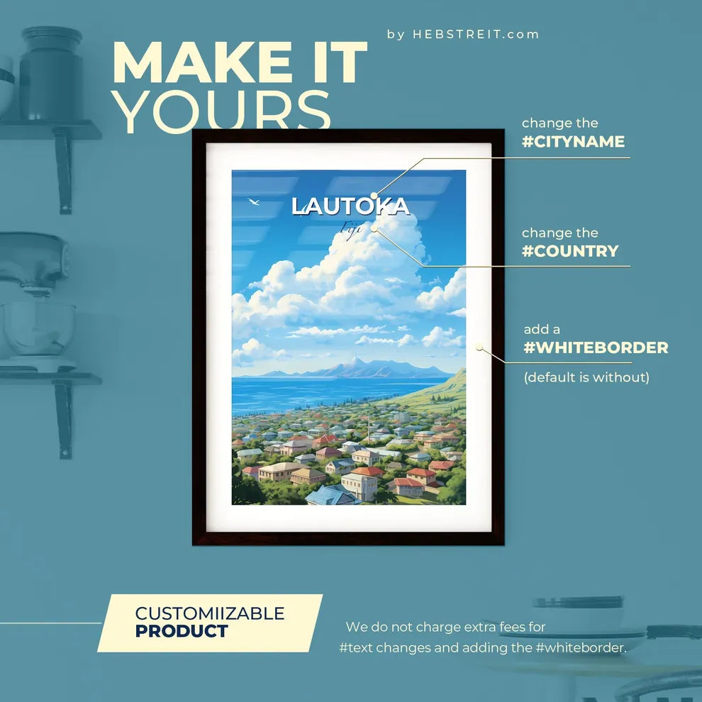 Lautoka Fiji Skyline - A Landscape Of A Town By The Water - Customizable Travel Gift Default Title