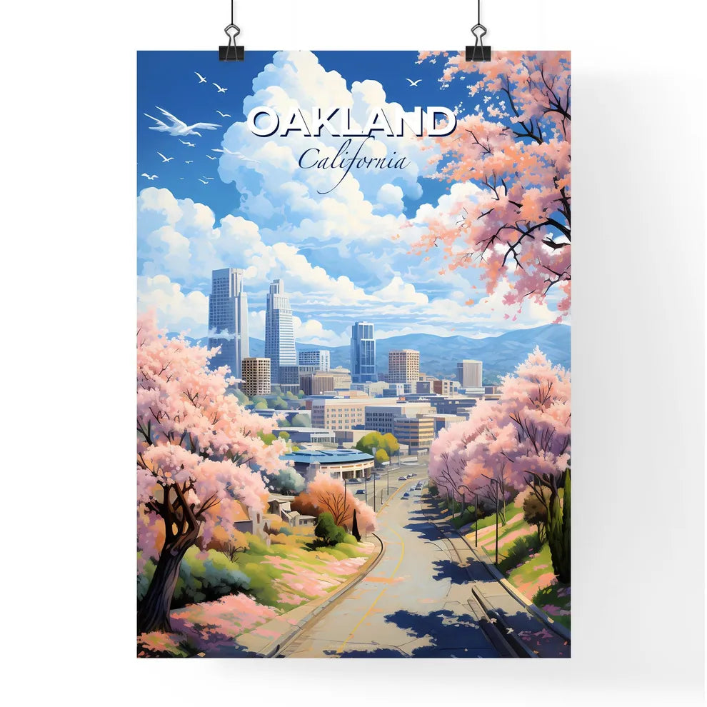 Oakland California Skyline - A City With Pink Trees And Buildings - Customizable Travel Gift Default Title