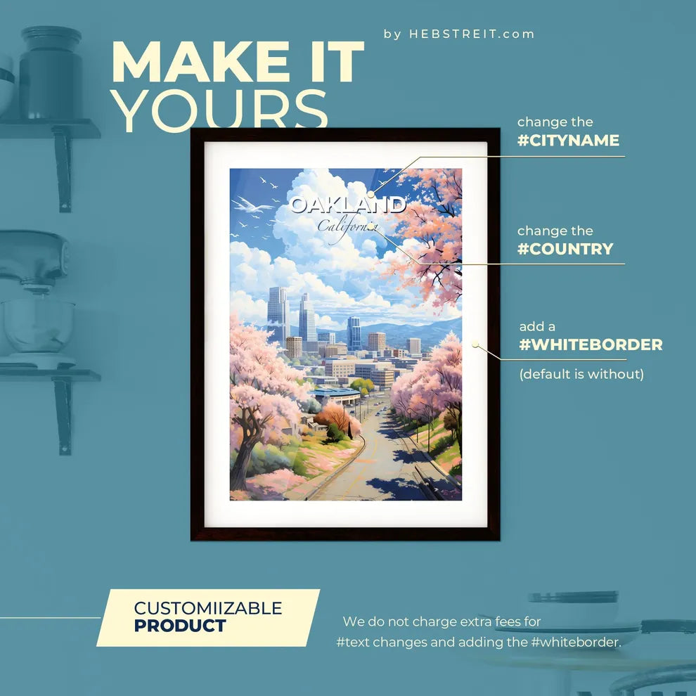 Oakland California Skyline - A City With Pink Trees And Buildings - Customizable Travel Gift Default Title