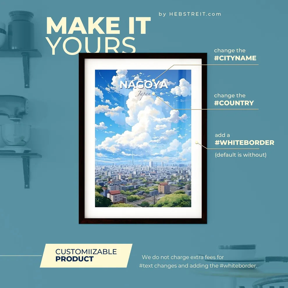 Nagoya Japan Skyline - A Large City With Many Buildings And A Blue Sky With Clouds - Customizable Travel Gift Default Title