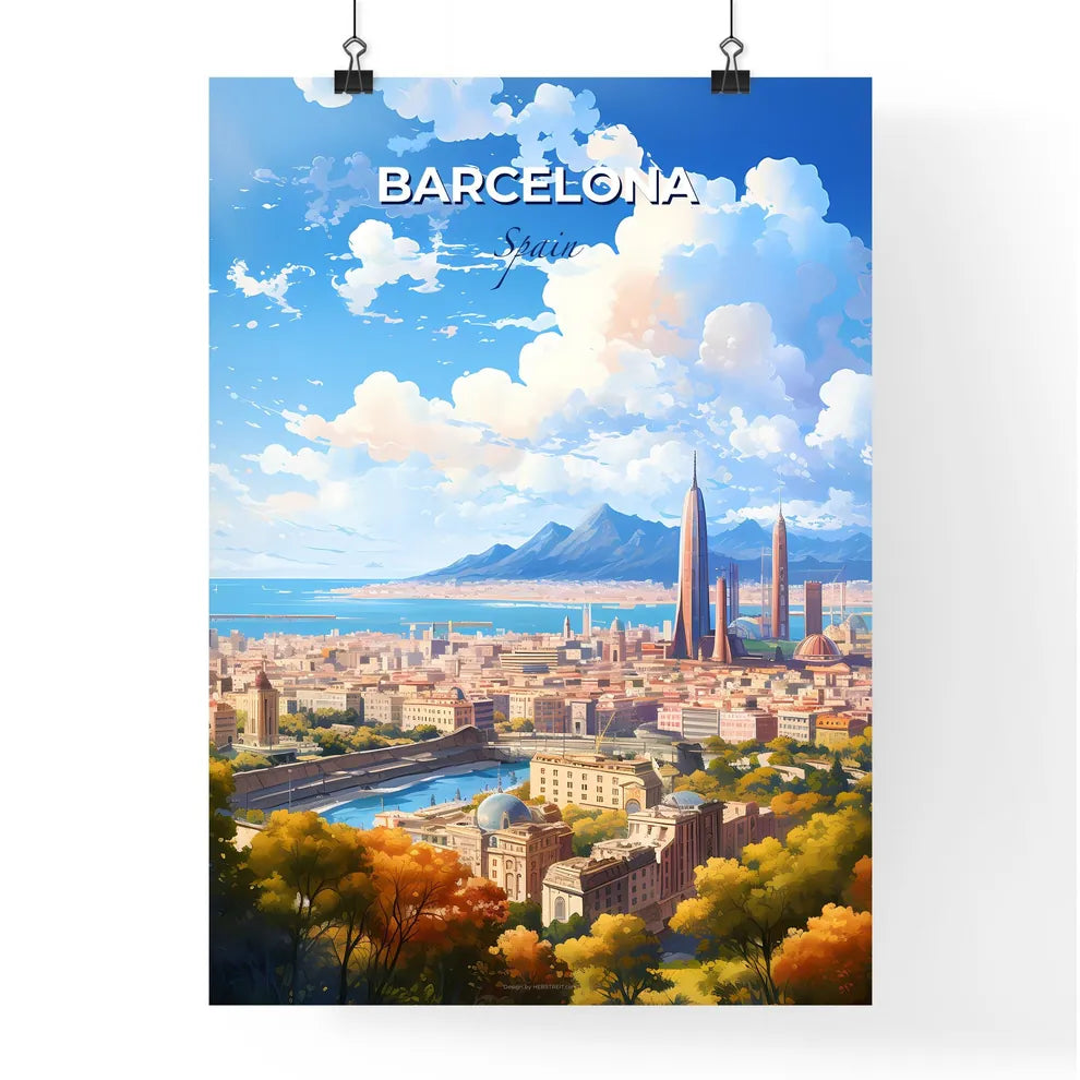 Barcelona Spain Skyline - A City With A River And Mountains In The Background - Customizable Travel Gift Default Title