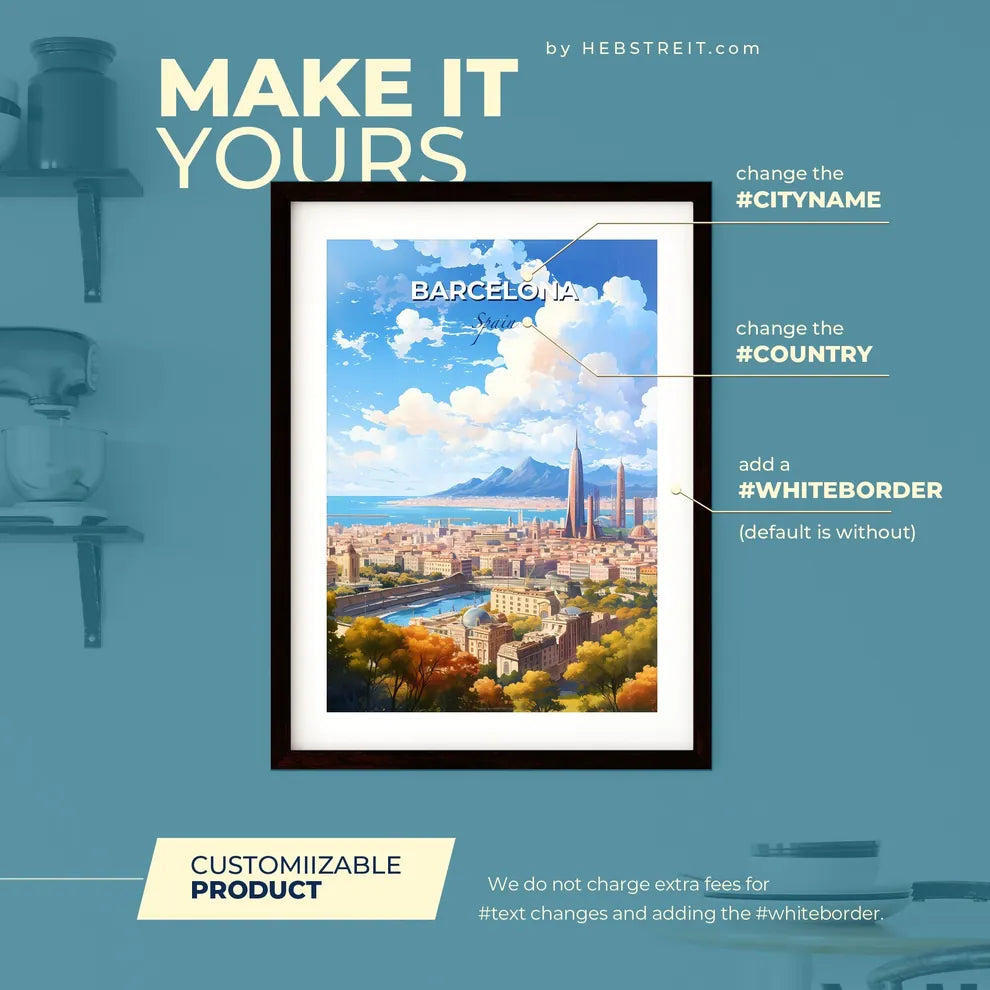 Barcelona Spain Skyline - A City With A River And Mountains In The Background - Customizable Travel Gift Default Title