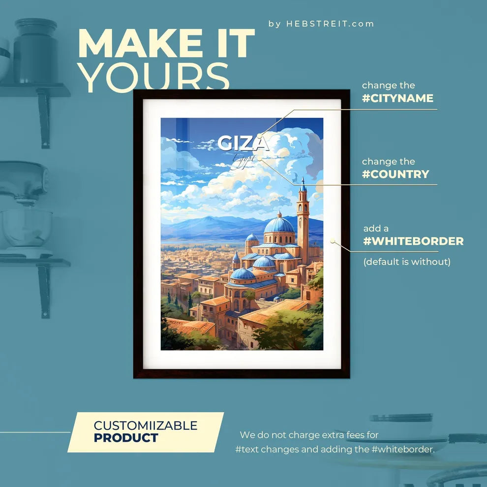 Giza Egypt Skyline - A City With A Blue Dome And Towers - Customizable Travel Gift Default Title