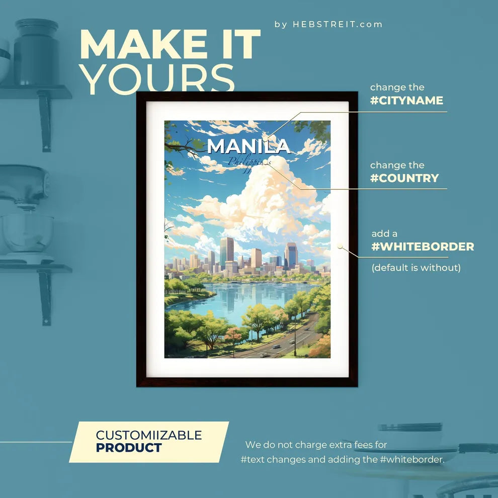 Manila Philippines Skyline - A Cityscape With A River And Trees - Customizable Travel Gift Default Title