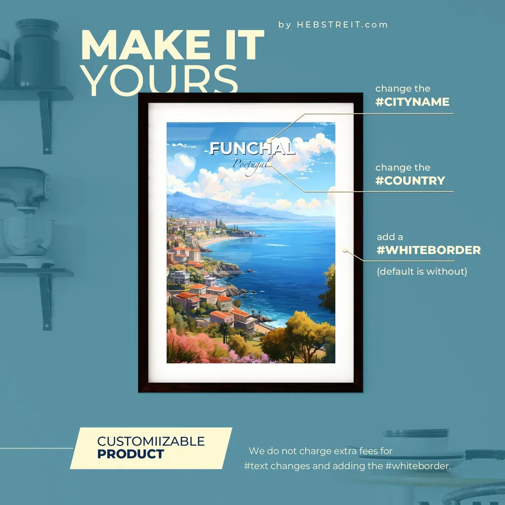 Funchal Portugal Skyline - A City On A Cliff By The Sea - Customizable Travel Gift Default Title