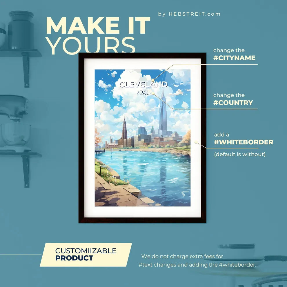 Cleveland Ohio Skyline - A River With A City In The Background - Customizable Travel Gift Default Title