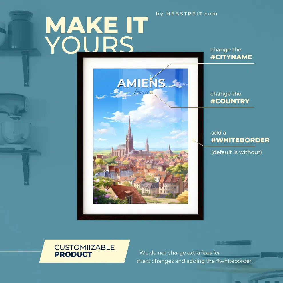 Amiens France Skyline - A City With A Church And Buildings - Customizable Travel Gift Default Title